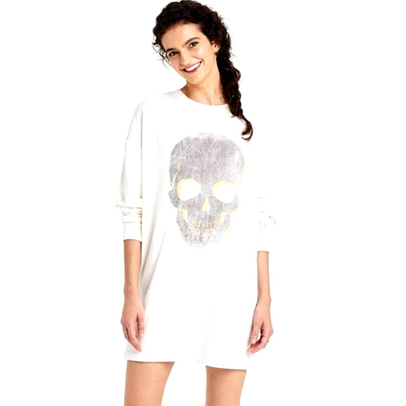 Grayson Threads Women's SM Skull Crew Neck Long Sleeve Graphic Sweatshirt Dress - Picture 1 of 11